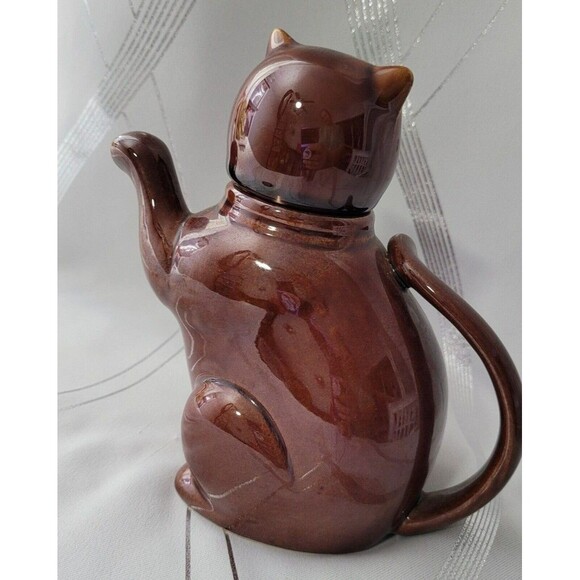 Vintage China Brown Cat Porcelain Tea‎ Pot w/ Lid Unique Whimsical - Picture 3 of 9